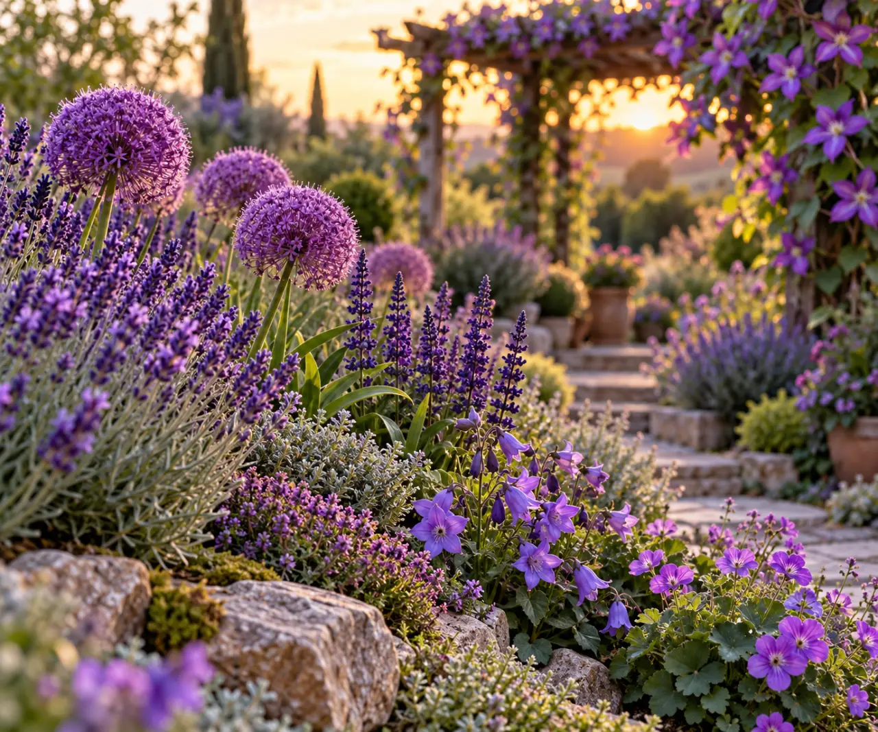 Plantes violettes : des floraisons échelonnées, de la rocaille à la pergola