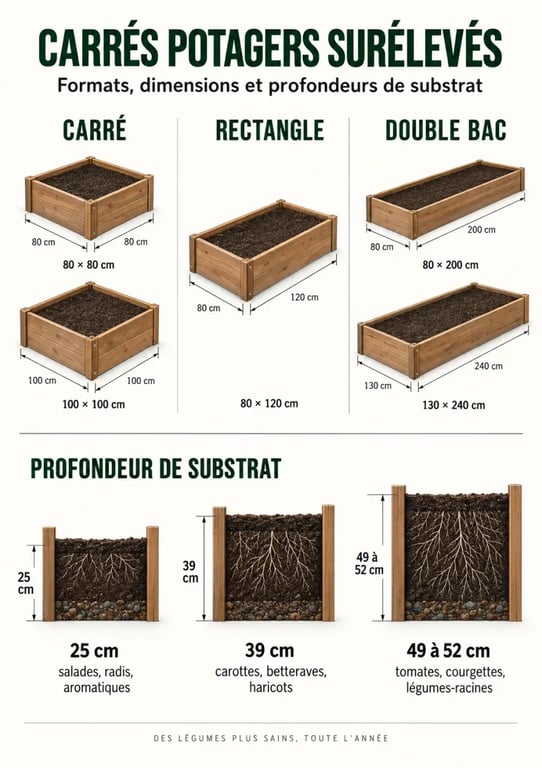 Carrés potagers surélevés : comparaison des formats et profondeurs de culture