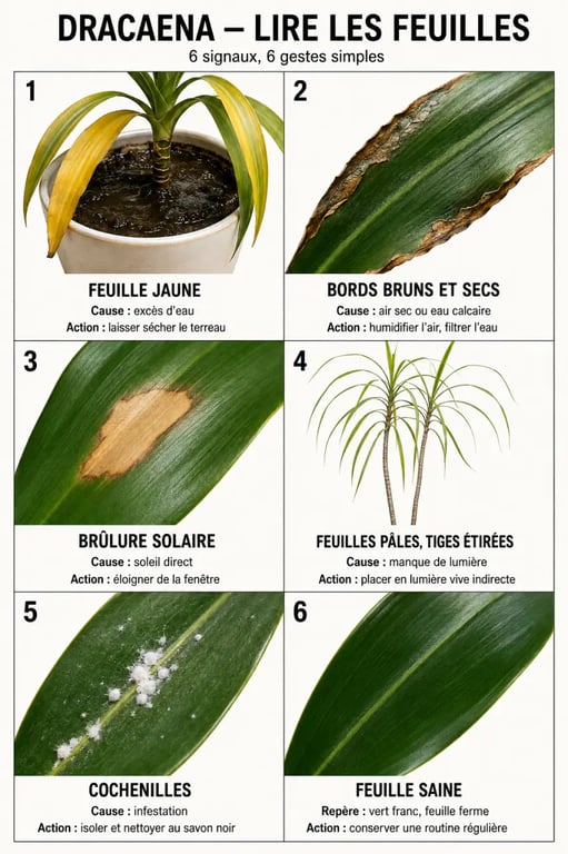 Plantes d’intérieur Dracaena : reconnaître les feuilles jaunes, les bords bruns et les parasites