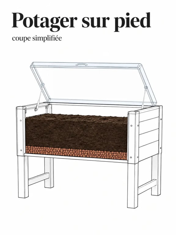 Potager sur pied avec drainage et couvercle transparent