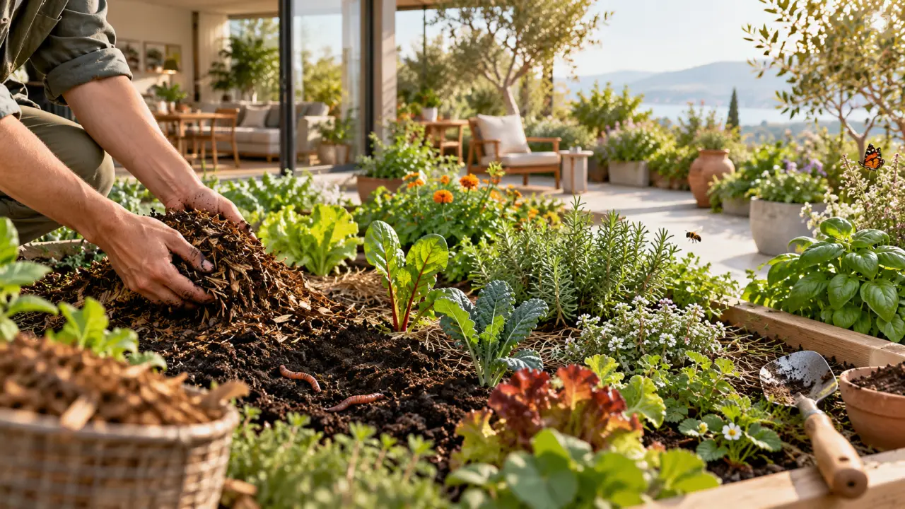 Terrasse-jardin végétalisée avec un sol naturel et des plantations